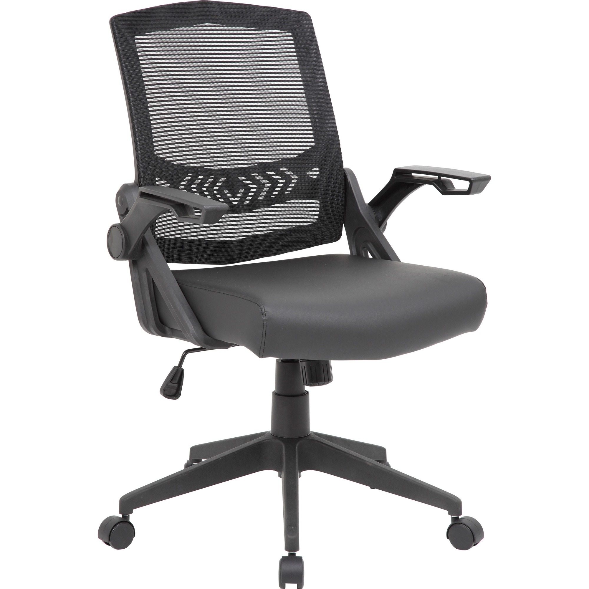 Boss Mesh Flip Arm Task Chair - Black Seat - Black Back - Black Frame - 5-star Base - 18 Seat Width x 19 Seat Depth - 24 Width x 26.5 Depth x 39.5 Height