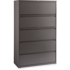 Lorell Fortress Series Lateral File w/Roll-out Posting Shelf - 42" x 18.6" x 67.6" - 1 x Shelf(ves) - 5 x Drawer(s) for File - Letter, Legal, A4 - Lateral - Magnetic Label Holder, Ball Bearing Slide, Ball-bearing Suspension, Adjustable Leveler, Interlocking, Reinforced Base, Lockable, Conventional Storage Shelf - Medium Tone - Steel - Recycled