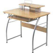 Lorell Computer Desk with Upper Shelf - Laminated Rectangle Top - 23.60" Table Top Width x 35.40" Table Top Depth - 35.20" HeightAssembly Required - Maple - Metal - 1 Each