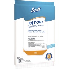 Scott 24 Hour Sanitizing Wipes - Fresh Scent - 7.87" Length x 4.33" Width - 10 / Softpack - 50 / Carton - Bleach-free, Antibacterial, Rinse-free - White