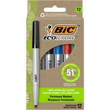 BIC Ecolutions Permanent Marker - 4.2 mm Marker Point Size - Bullet Marker Point Style - Blue, Green, Black, Red - 12 Pack