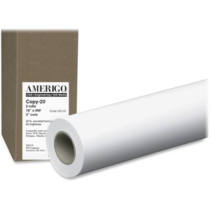 Amerigo Wide-Format Inkjet Paper, 20 lbs., 3" Core, 18"x500 ft, White, 2/Carton  MPN:9118