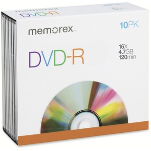 DVD-R Discs, 4.7GB, 16x, w/Slim Jewel Case, Silver, 10/Pack  MPN:5669
