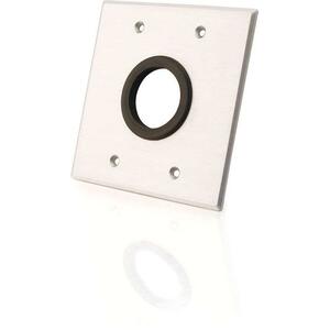 C2G 1.5" Grommet Cable Pass Through Double Gang Wall Plate - Brushed Aluminum