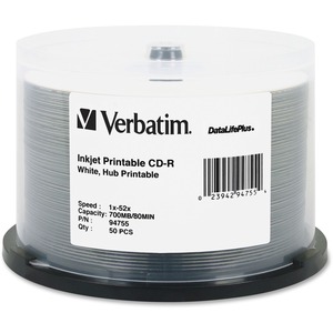 CD-R Discs, 700MB/80min, 52x, Spindle, White, 50/Pack  MPN:94755