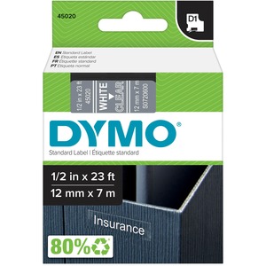 Dymo Tape Clear White Print Belgium
