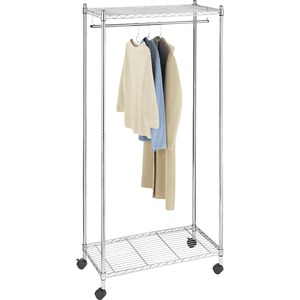 Whitmor+Supreme+Garment+Rack%2c+Double+Shelf+Rolling+Clothes+Organizer%2c+Chrome