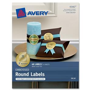 Avery Embossed Round Labels 41467, Matte Gold Foil, 2" Diameter, Pack of 48