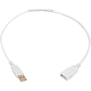 Monoprice 1.5ft USB 2.0 A Male to A Female Extension 28/24AWG Cable Gold Plated WHITE