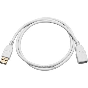 Monoprice 3ft USB 2.0 A Male to A Female Extension 28/24AWG Cable Gold Plated WHITE