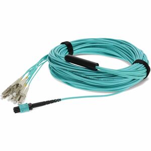 AddOn+25m+MPO+Female+to+8xLC+Male+8-Strand+Aqua+OM3+Fiber+Fanout+Cable+ADDMPO4LC25M5OM3