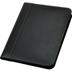 Samsill+Contrast+Stitch+Leather+Zip+Padfolio+-+Black