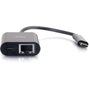 C2G USB C Ethernet Adapter with Power - Black - USB 3.1 Type C