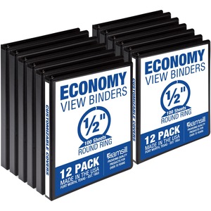 Samsill Economy 3 Ring View Binders .5 Inch Round Ring - Black - 12-Pack