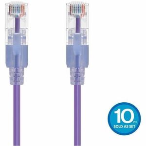 MonoPrice 10ft Cat6a Snagless Unshielded (UTP) Network Patch Cable, Purple 10pk