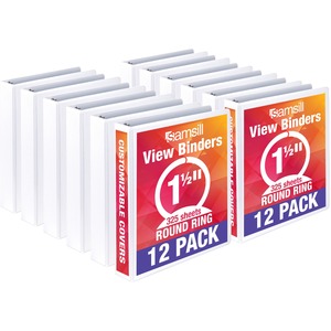 Samsill+1.5%22+3+Ring+Binders%2c+Clear+View+Cover%2c+325+Sheet+Capacity+White%2c+12+Pack