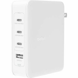 Belkin+140W+Portable+4-Port+GaN+Wall+Charger+3xUSB-C+1xUSB-A+140W+Total+Fast+Charging+Power+Adapter+White+WCH014DQWH