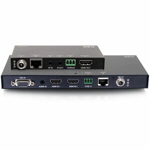 C2G Dual 4K HDMI&reg; HDBaseT + VGA 3.5mm and RS232 over Cat Switching Extender Box Transmitter to Ultra-Slim Box Receiver 4K 60Hz C2G30027