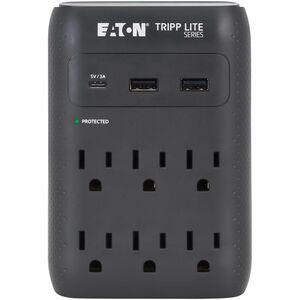 Eaton+Tripp+Lite+Series+Protect+It!+6-Outlet+Surge+Protector+5-15R+Outlets+USB-C+and+USB-A+Ports+5-15P+Direct+Plug-In+1080+Joules+Black+SK60CB