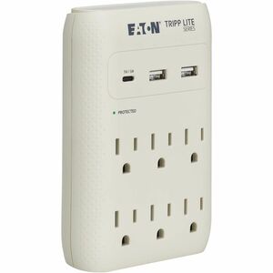 Eaton+Tripp+Lite+Series+Protect+It!+6-Outlet+Surge+Protector+5-15R+Outlets+USB-C+and+USB-A+Ports+5-15P+Direct+Plug-In+1080+Joules+Gray+SK60C