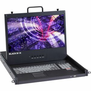 Black Box KVM LCD Console Tray 17"  Single-Rail Touchpad LED Backlight USB HDMI DisplayPort VGA