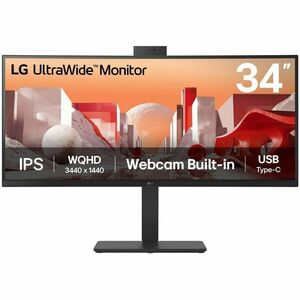 LG 34BA85QE-B 34" Class Webcam UWQHD Curved Screen LED Monitor 21:9 Textured Black Black 34" Viewable In-plane Switching IPS Technology 3440 x 1440 1.07 Billion Colors 300 Nit 5 ms 60 Hz Refresh Rate Speakers Swivel Height Tilt  34BA85QEB
