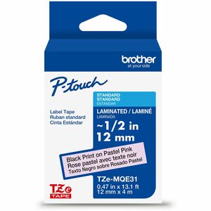 Brother Genuine P-touch TZeMQE31 BK on PASTEL PNK Label Tape Laminated 12mmX4m