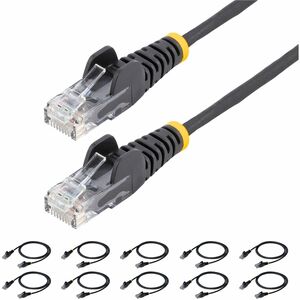 StarTech 6in Black Slim CAT6 Cable 10 Pack Snagless RJ45 UTP LSZH 28AWG Pure Bare Copper Slim Network Patch Cord