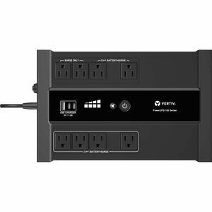 Vertiv PowerUPS 100 Standby VRLA UPS PST6-1100LVMT 1100VA/670W 120V USB Charging User-Replaceable Battery 8 Outlets Three-Year Warranty