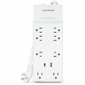 CyberPower CSP806UC18W Home and Office 8 Outlet Surge Protector with 2400 J Surge Suppression