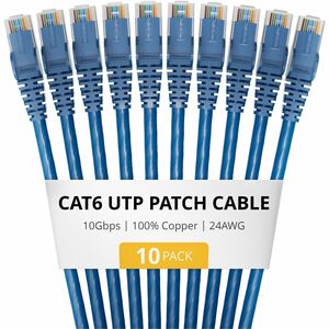 StarTech 3ft Blue Cat6 Ethernet Cable 10 Pack Snagless RJ45 UTP 24AWG Bare Copper Wire Network Patch Cord CAT6UTP3FTBL10PK