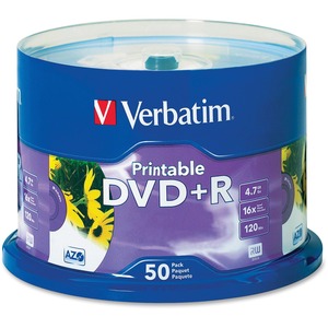 Inkjet Printable DVD+R Discs, White, 50/Pack  MPN:95136