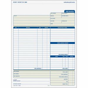 Tops Three Part Carbonless Job Invoice Forms