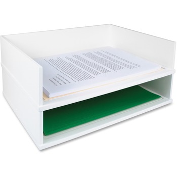 W1154 Pure White Stacking Letter Tray 3 3 Height X 13 Width X 10 6 Depth White Wood Rubber Faux Leather Wb Mason