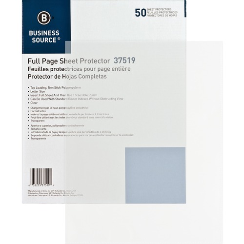 Bus. Source Non-stick Full Page Sheet Protectors | by Plexsupply