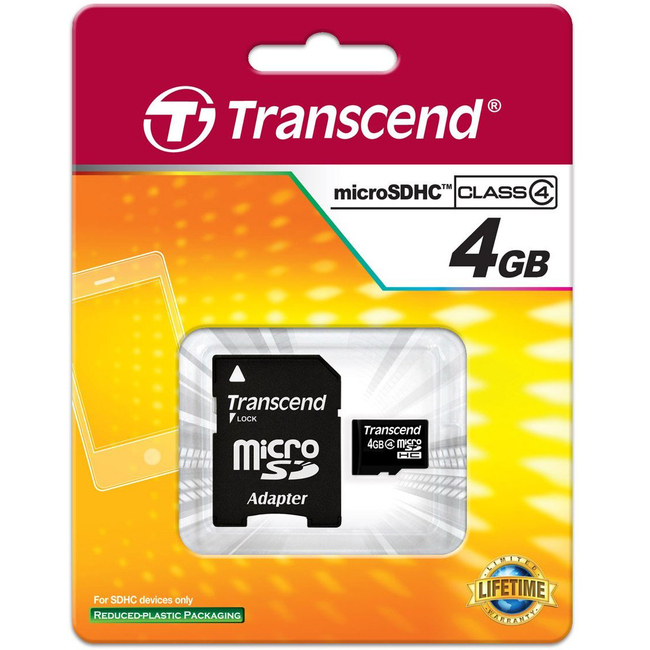 Transcend SECURE DIGITAL, MICRO, 4GB, SDHC CL4