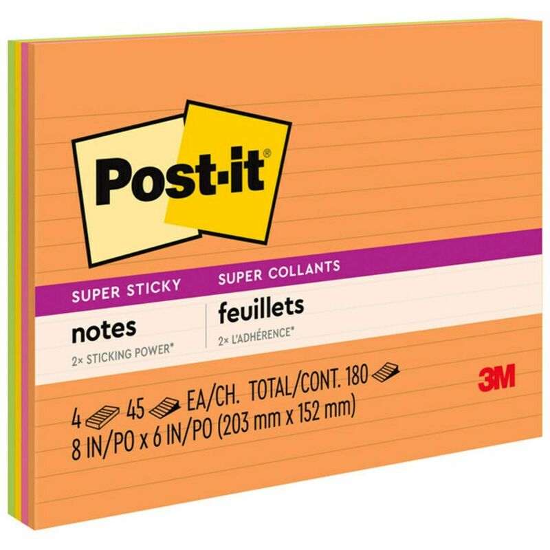 Post-it Super Sticky Meeting Notes, 6 in x 8 in, Rio de Janeiro Color Collection, Lined