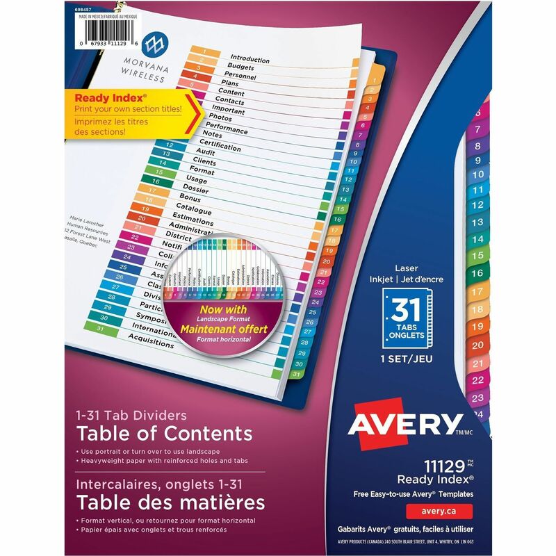 Avery Ready Index Table of Contents Reference Divider