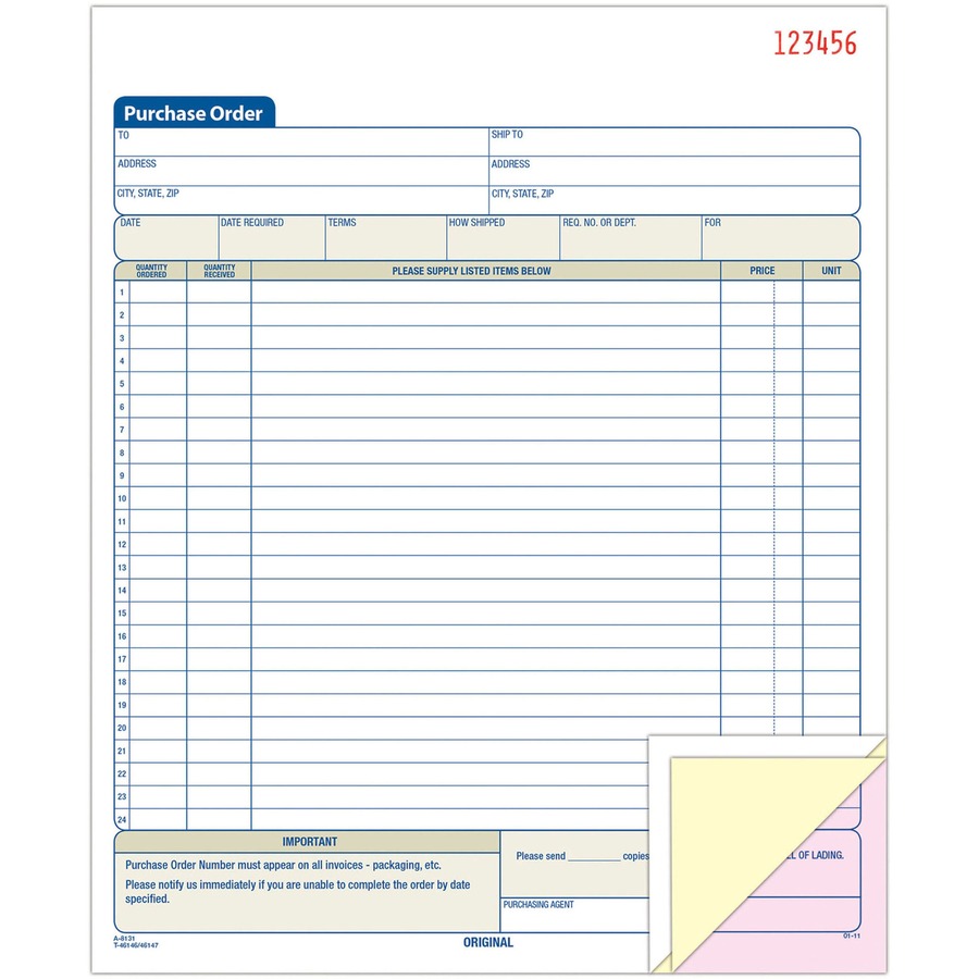 Adams Purchase Order Book - Tape Bound - 3 Part - Carbonless - 10.60