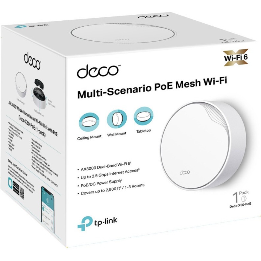 TP-Link Deco AX3000 PoE Mesh WiFi(Deco X50-PoE), Ceiling/Wall-Mountable  WiFi 6 Mesh, Replacing WiFi Router, Access Point and Range Extender