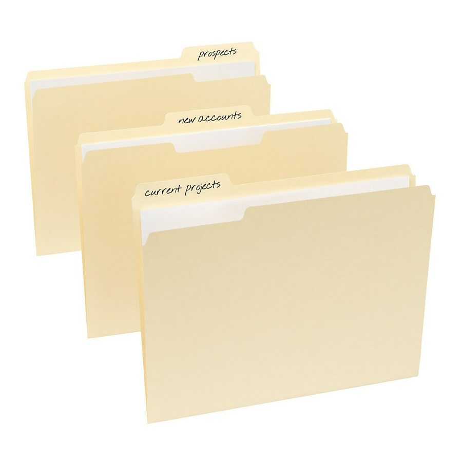 Office Depot File Folders, 1/3 Cut, Letter Size, 30 Recycled, Manila, Pack Of 100 Complete Office