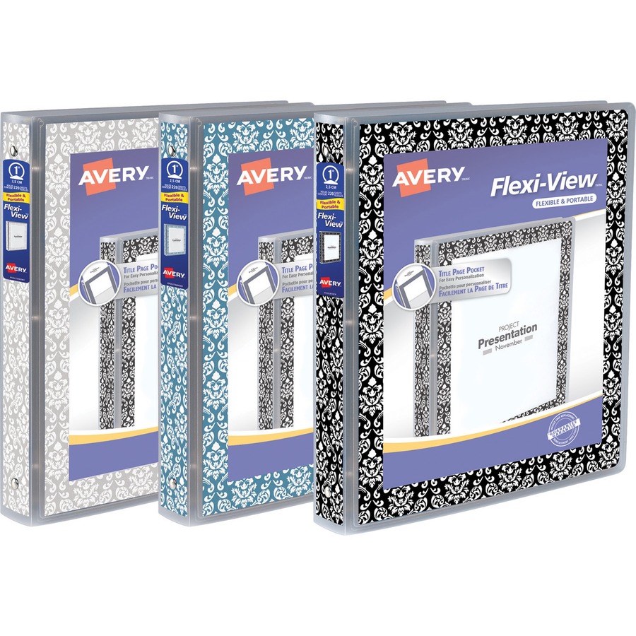 Avery® FlexiView 3 Ring Binder, 1" Round Rings, 1 Damask Binder