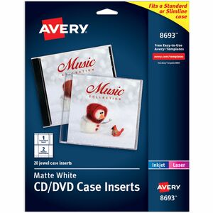 Avery CD Jewel Case Insert - Matte - 20 x Insert - White
