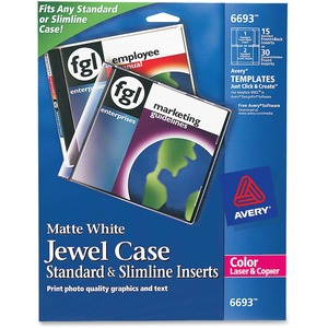 Avery CD Jewel Case Insert - 5.25" x 4.5" - Matte - 15 x Insert - White