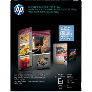 HP Tri-fold Brochure Paper - Letter - 8.5" x 11" - 48lb - Glossy - 100 x Sheet - Bright White