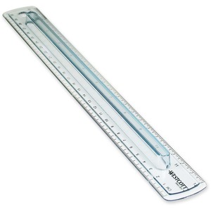 Westcott Finger Grip Ruler - 12" Length 1" Width - 1/16 Graduations - Imperial, Metric Measuring System - Plastic - 1 Each - Smoke