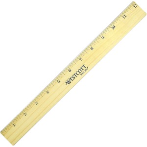Westcott Double Brass Edge Ruler - 12" Length 1" Width - 1/16 Graduations - Metric, Imperial Measuring System - Wood - 1 Each - Blue