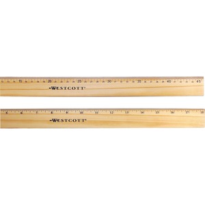 Westcott Double Brass Edge Ruler - 18" Length 1" Width - 1/16 Graduations - Metric, Imperial Measuring System - Wood - 1 Each - Blue