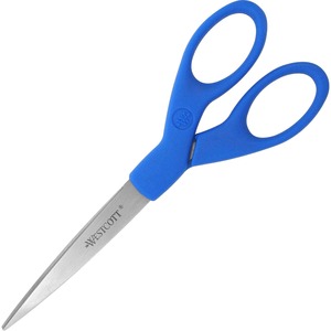 Westcott Preferred Student Trimmers - 2.5" Cutting Length - Pointed - Straight-left/right - Stainless Steel, Plastic - Blue, Silver