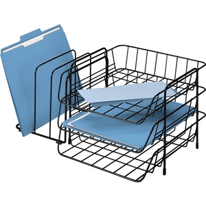 Fellowes 3 Compartment Front Loading Triple Tray With Sorter - 8.37" x 17.75" x 12.62" - 3 Compartment(s) - Steel - Black